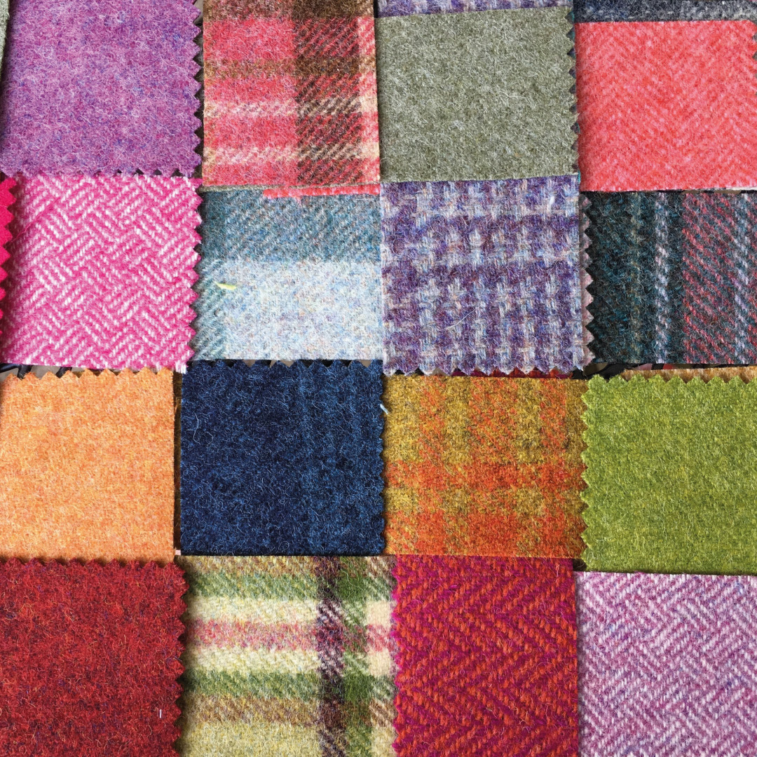 a variety of tweed fabric samples